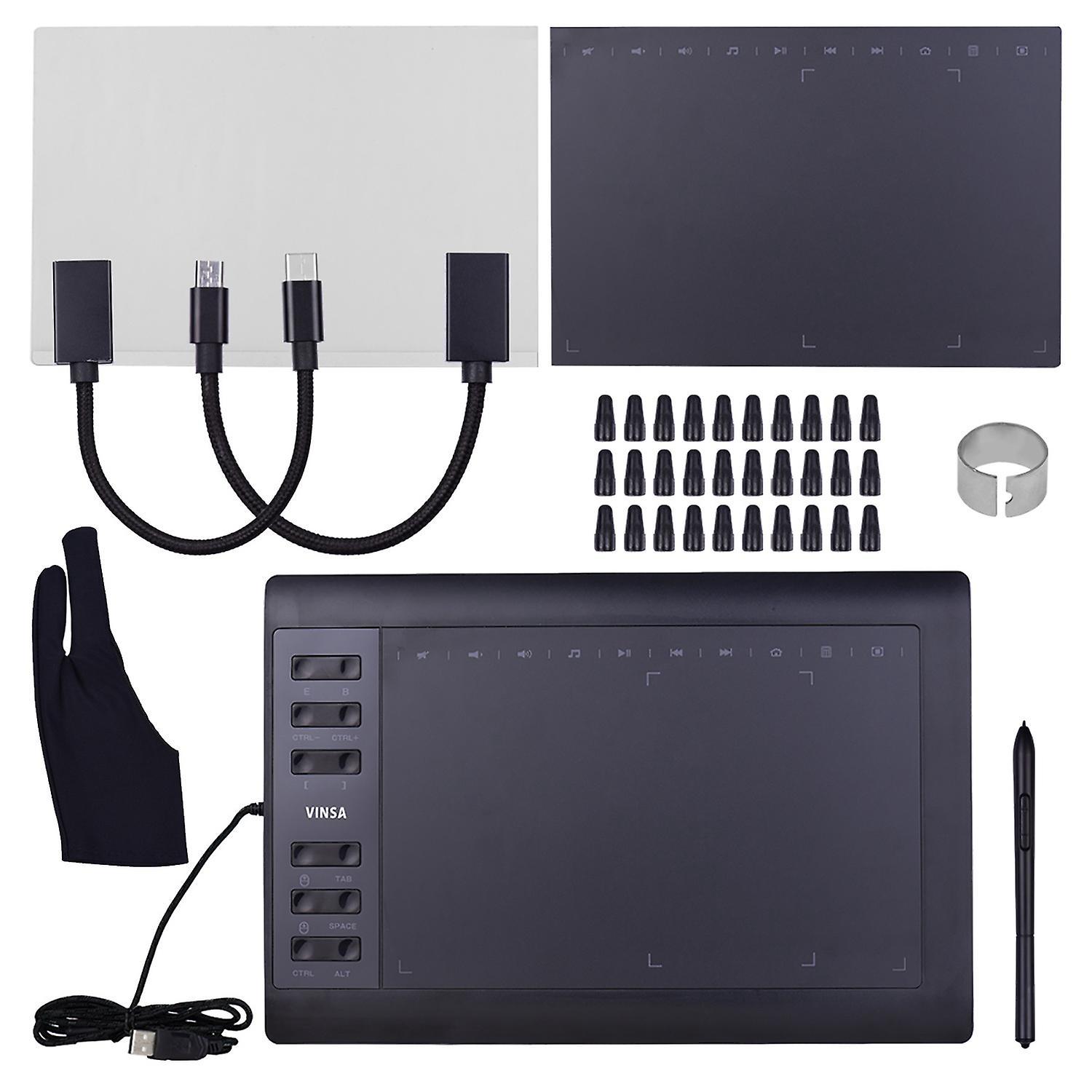 Professionelles Grafiktablett (10 X 6 Zoll) Mit 12 Express-tasten Und 8192 Druckstufen, Batterieloser Stift