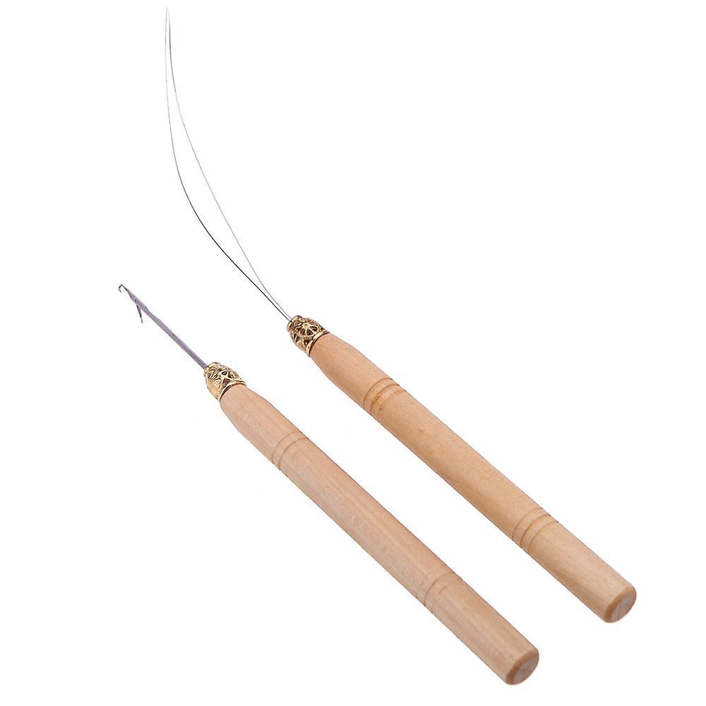 Set Bestehend Aus 2 Haarverlängerungsnadeln, Zugwerkzeug Mit Schlaufe, Mikroringperlen Und Holzgriff