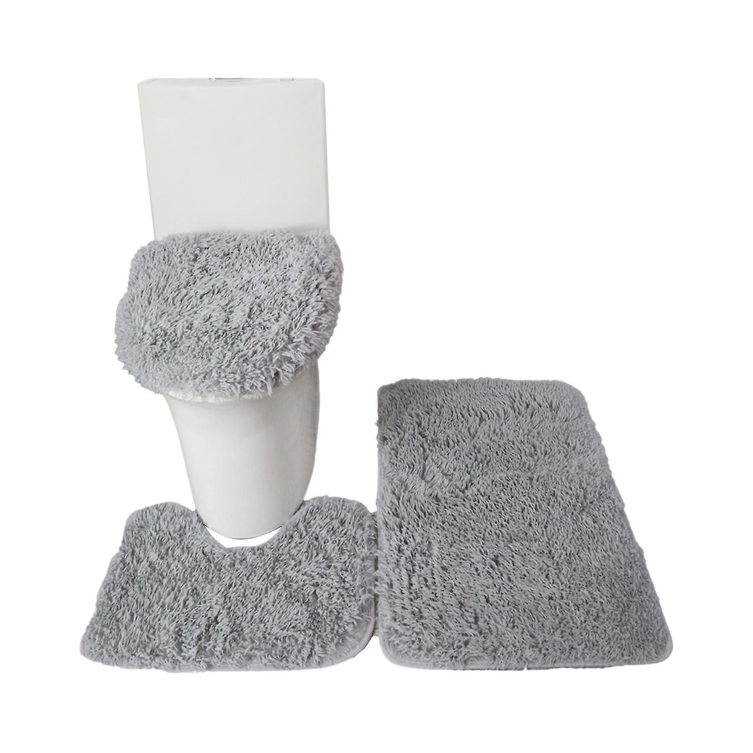 3-teiliges Set: Badematte, Wc-deckelbezug, U-förmiger Teppich, Rutschfester, Weicher Bodenteppich, Wasserabsorbierende, Robuste Fußmatte, B-grau