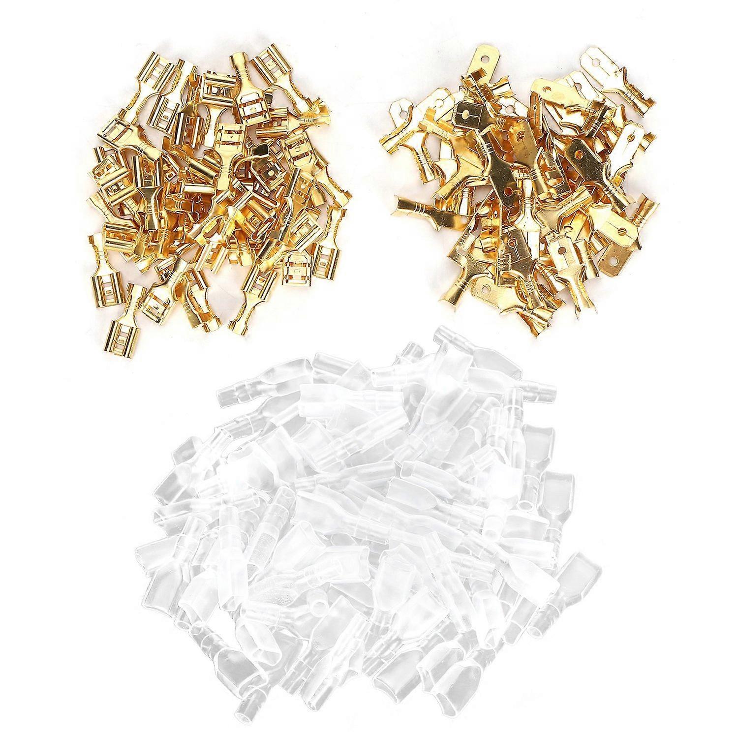 50 Paar Crimp-anschlussklemmen, Elektrisches Messing, Isolierender Draht, Kabelverbinder-set, 6,3 Mm, Gold