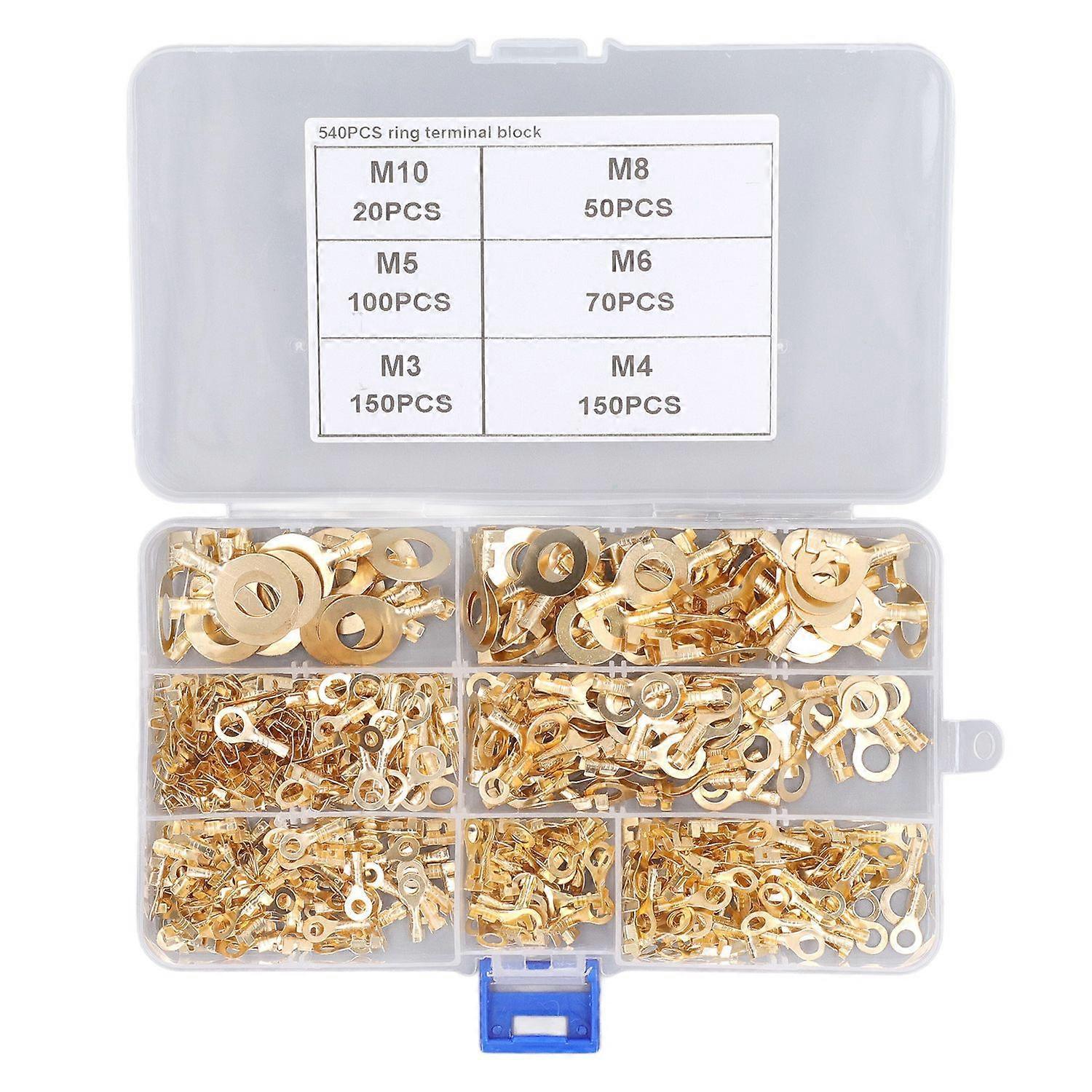 540 Stück Ringkabelschuhe Aus Goldfarbenem Messing, M3, M4, M5, M6, M8, M10, O-förmiger Kabelverbinder