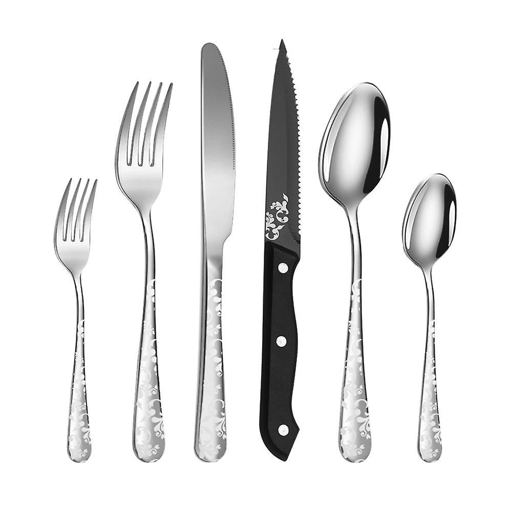 48-teiliges Edelstahl-besteckset, Hochglanzpoliert, Bestehend Aus 8 Steakmessern Und 8 Tafelmessern (silberfarben).