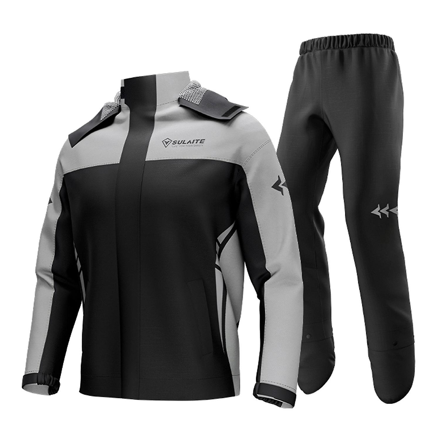 Wasserdichter Motorrad-regenanzug Für Damen Und Herren, Jacke Und Hose Mit Aufbewahrungstasche, Grau, Xl