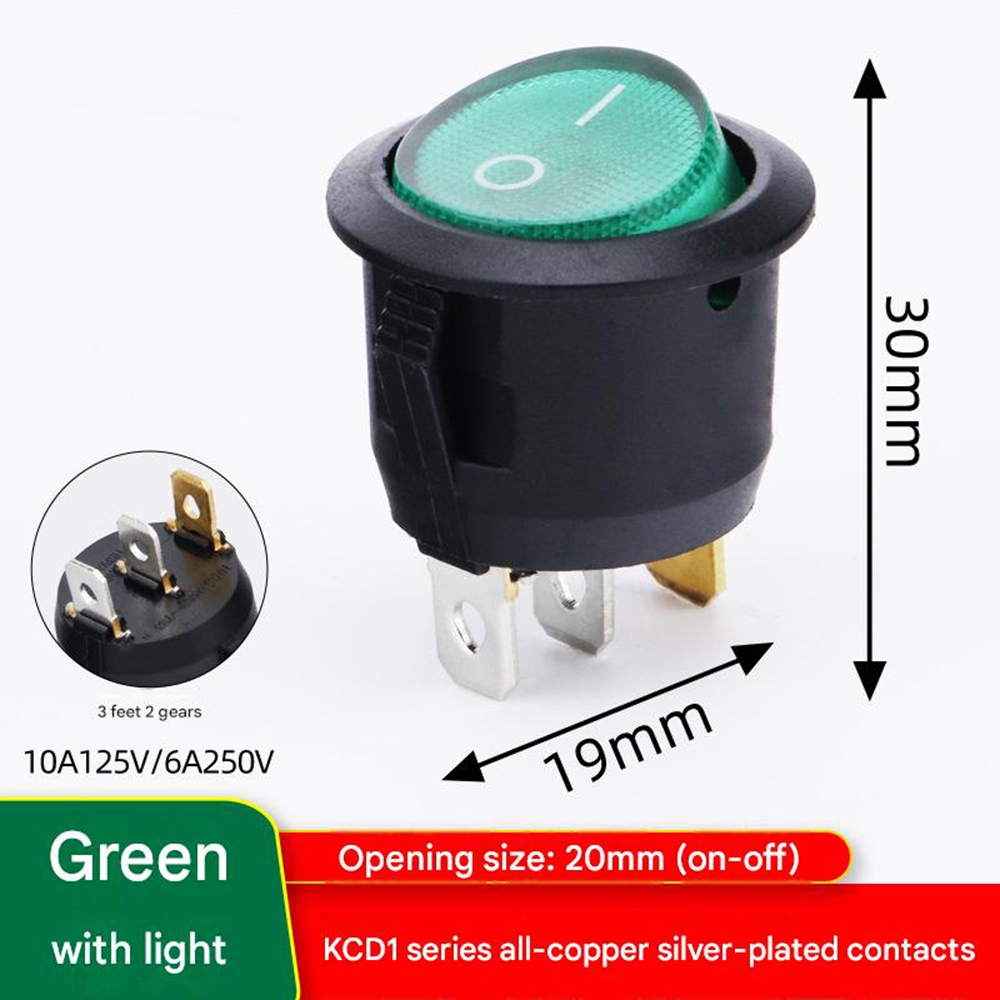 5x Kcd1-105n Wasserdichter Runder Wippschalter Mit Led, 6 A 250 V, 2 Positionen, 3 Pins – Ein/aus-taste, Diy-netzteil – Grün
