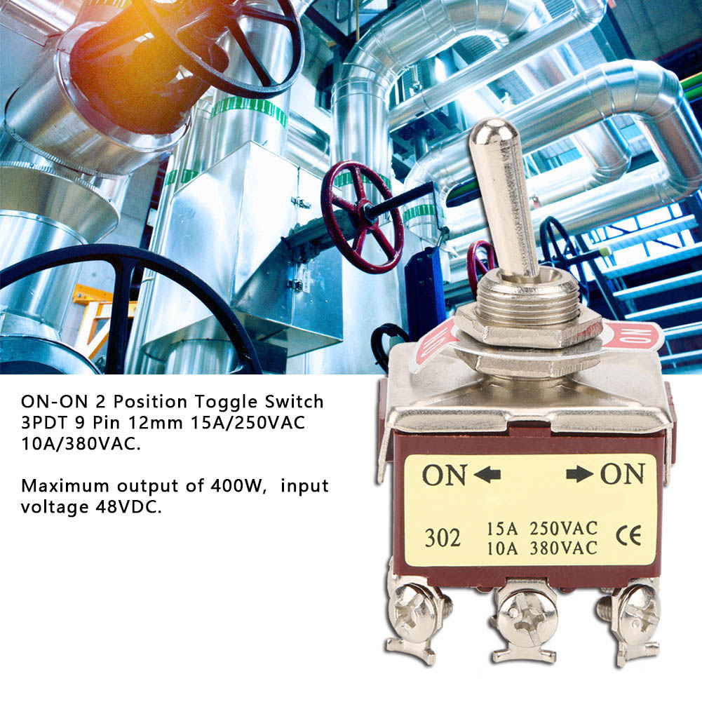Ein-/ausschalter, 2-positionen, 3pdt, 9-polig, 12 Mm, 15 A/250 V Ac, 10 A/380 V Ac