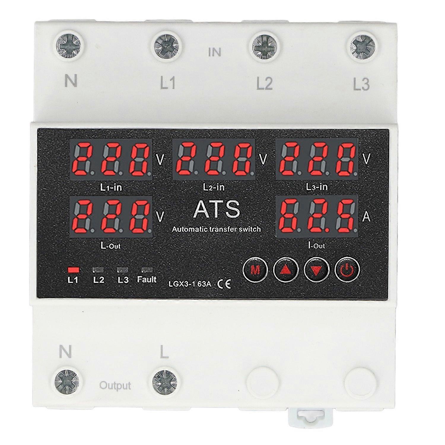 Automatischer Umschalter 63a 3p4w Mit Led-anzeige, Einstellbarer Spannungsschutz Für Hausgeneratoren
