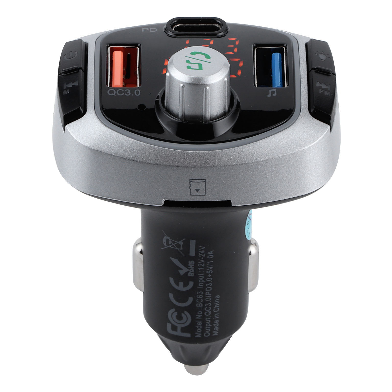 Bluetooth 5.0 Fm-transmitter, Mp3-player, Freisprechfunktion, Farbige Beleuchtung, Dual-display, Pd3.0, Qc3.0