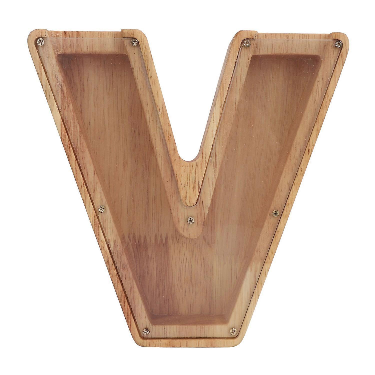 Spardose Aus Holz In Buchstabenform, Großes Münzsparschwein In V-form Mit Aussparungen