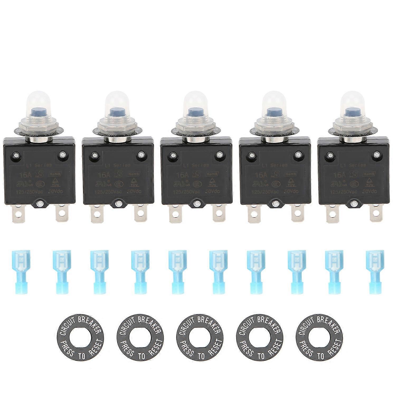 22 Stück 15-a-thermoschutzschalter 125–250 V Ac 50 V Dc Mit Schnellanschlussklemme, Wasserdichter Taster C