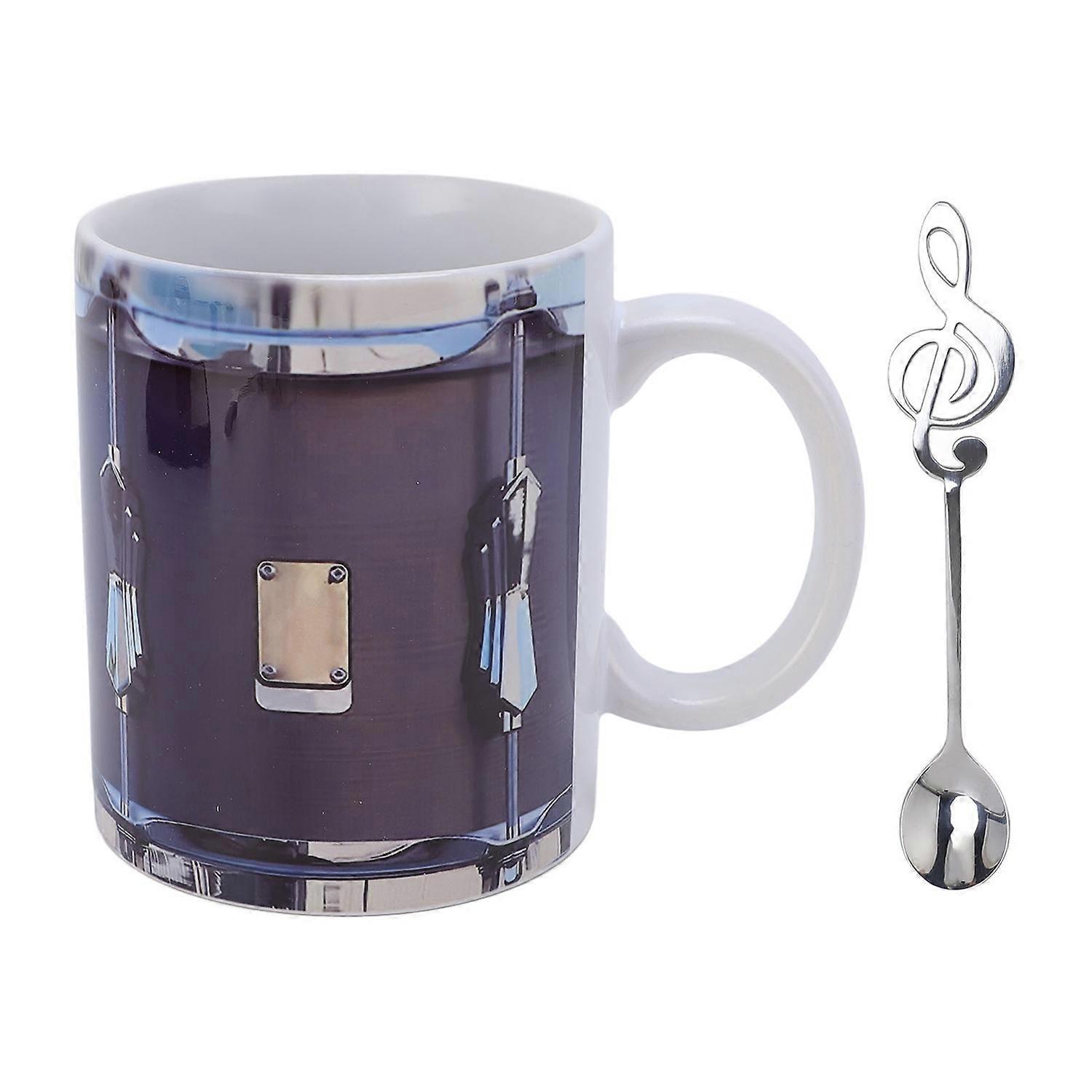 Vintage-becher Mit Lustigem Trommelmuster, Keramik, Edelstahl, 325 Ml, Kaffeetasse Mit Löffel Für Kalte Und Heiße Getränke