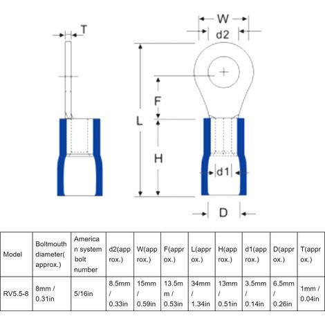 100 Stück Isolierte Ringkabelschuhe, Elektrische Draht-crimpverbinder, Kupfer, Awg 12-10 Rv 5,5-8