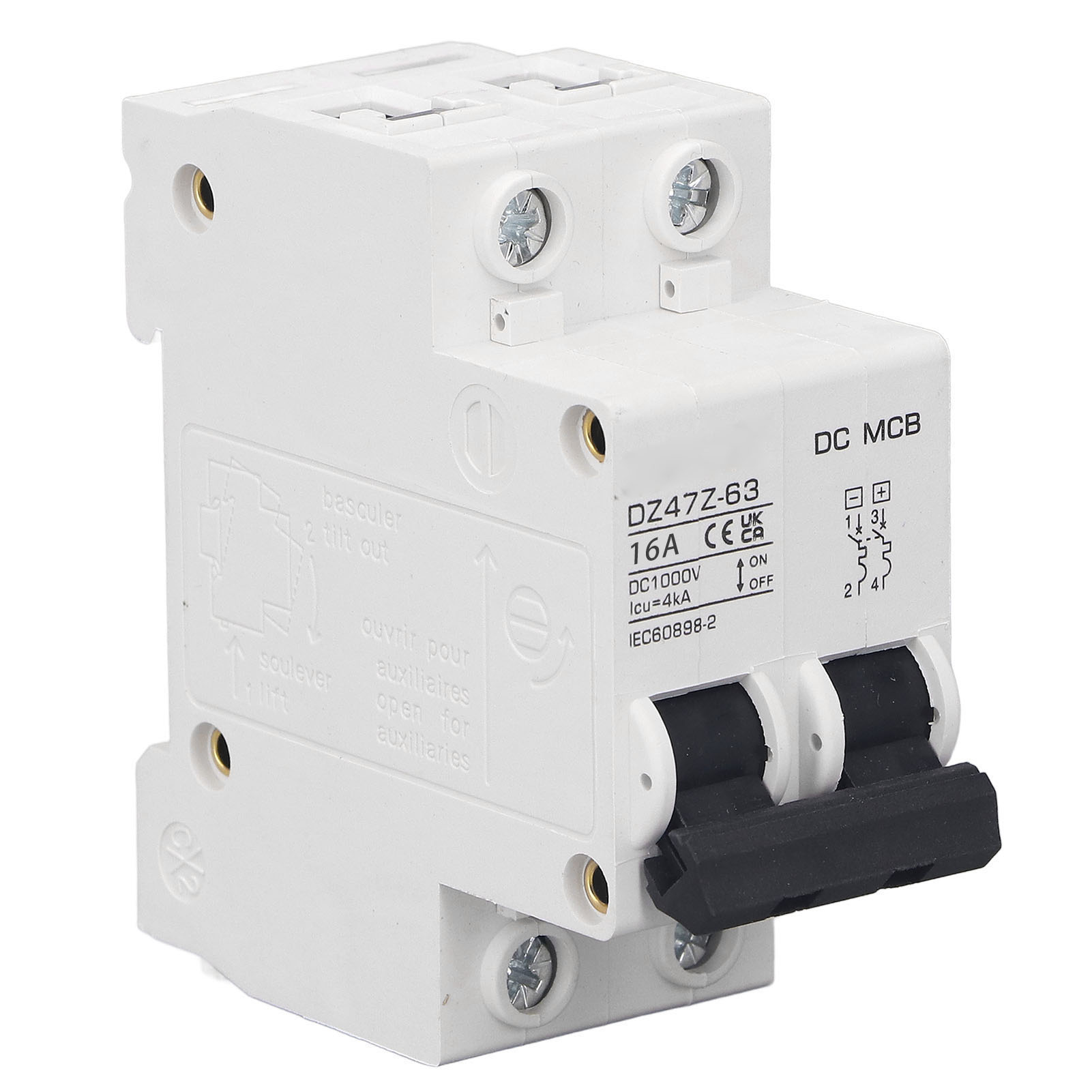 Dc-leistungsschalter Mit Überlastschutz, Magnetisches System, Pv-leistungsschalter, 2-polig, 1000 V, 16 A