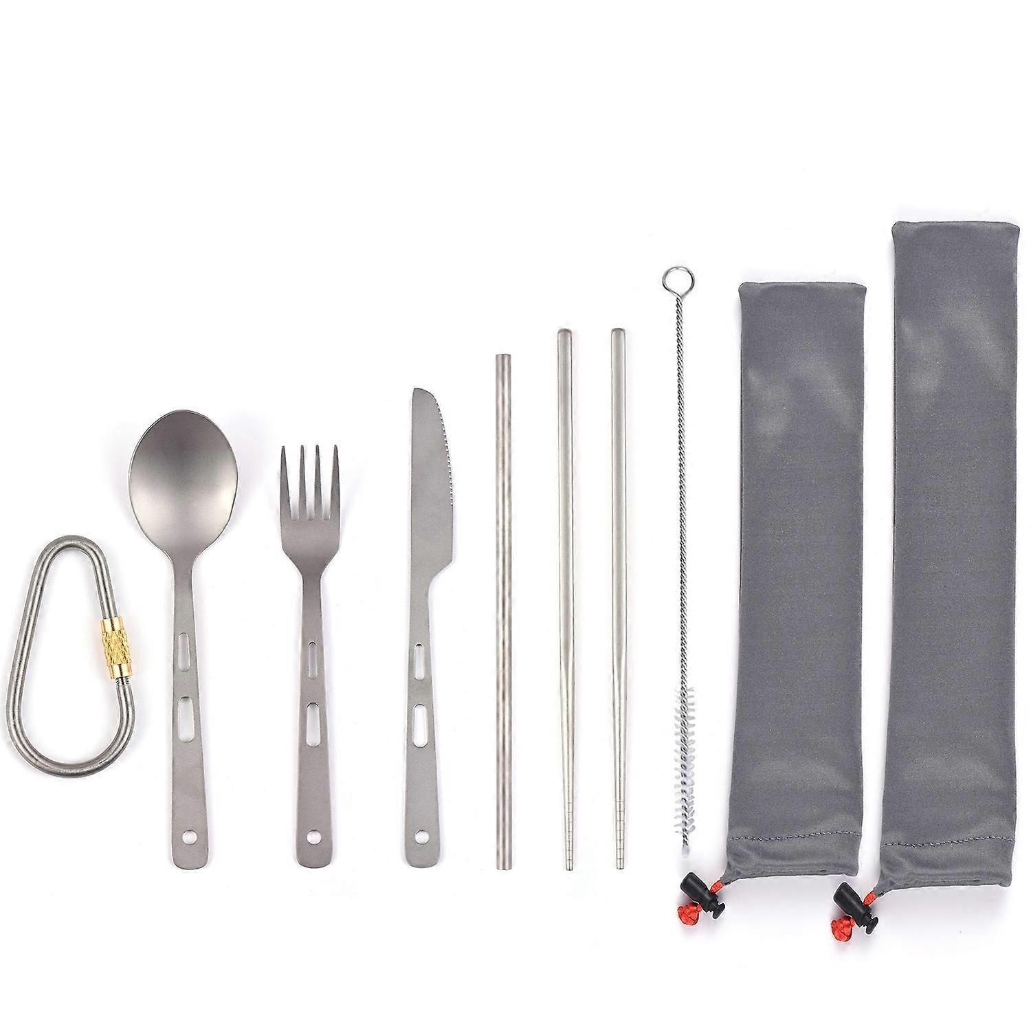 Titan-besteckset Mit Löffel, Gabel, Messer, Essstäbchen Und Strohhalm Für Zuhause, Reisen Und Camping