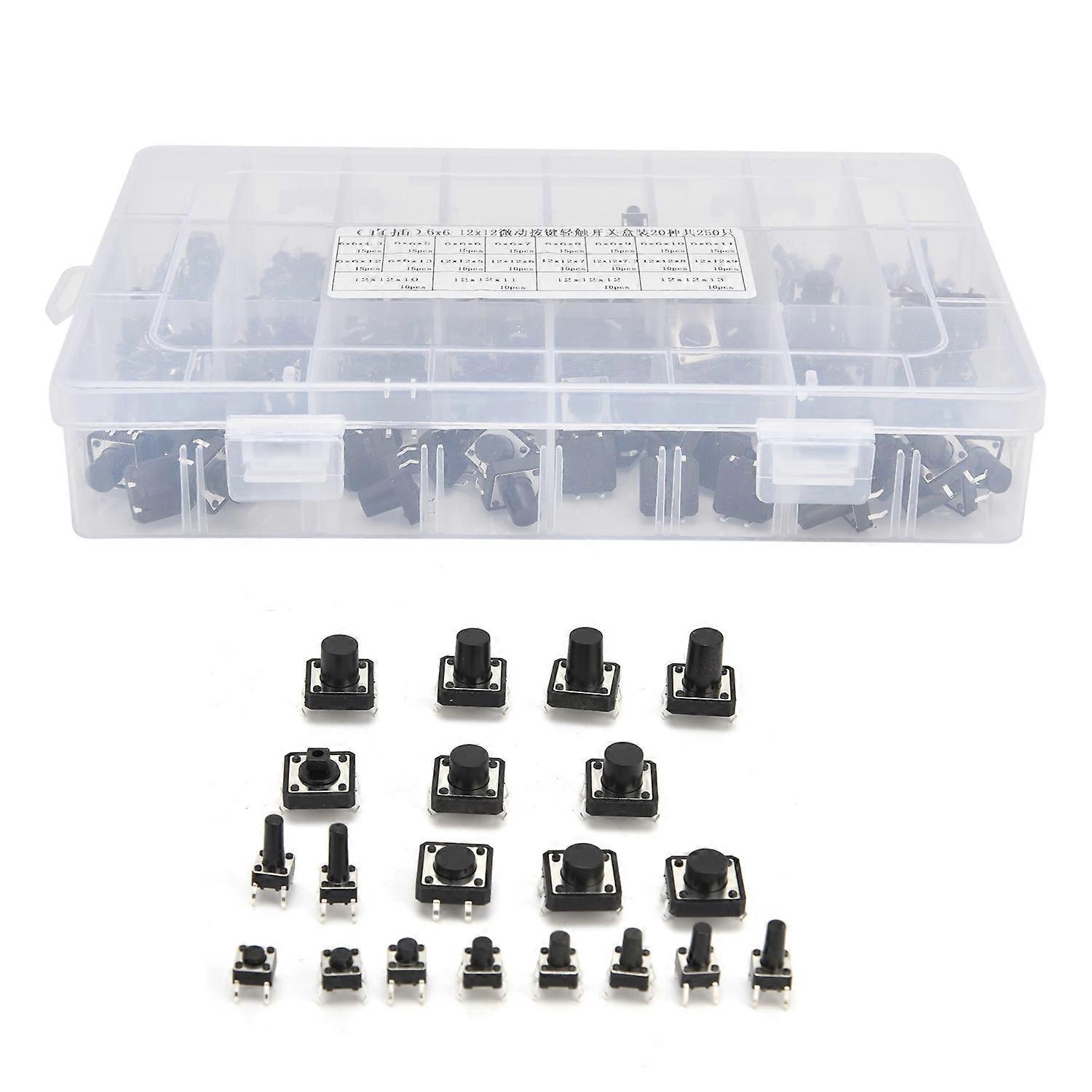 250 Stück Taktile Schalter 6x6 12x12 Inline Mini Easy Carry Druckknopfschalter Für Fernbedienungen Und Elektronik