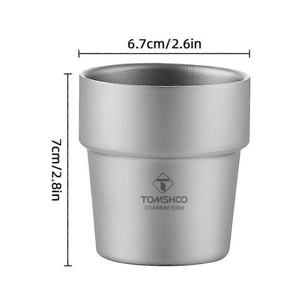 Campingbecher 150 Ml, Titanbecher (99,6 % Reines Titan), Doppelwandig, Ideal Für Kaffee Und Wein, Camping, Picknicks Und Mehr.