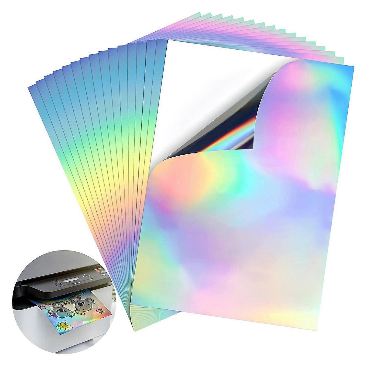 20 Stück Bedruckbares Holografisches Aufkleberpapier A4, Schnelltrocknend, Wasserfest, Pet, Regenbogenfarben, Für Tintenstrahldrucker