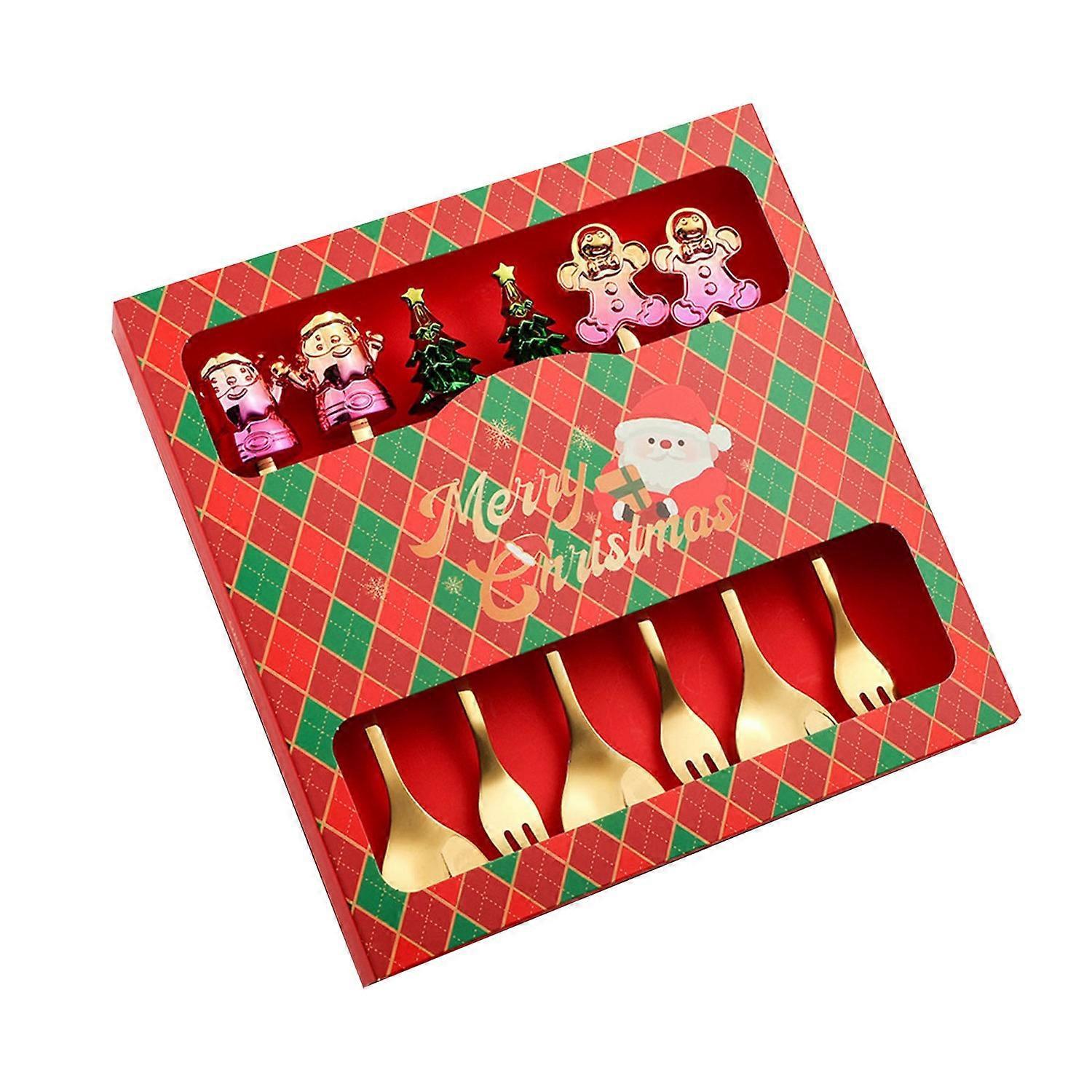 6-teiliges Weihnachtslöffel- Und Gabelset, Niedliches Design, Edelstahl, Tee- Und Kaffeelöffel Sowie Obstgabel-set