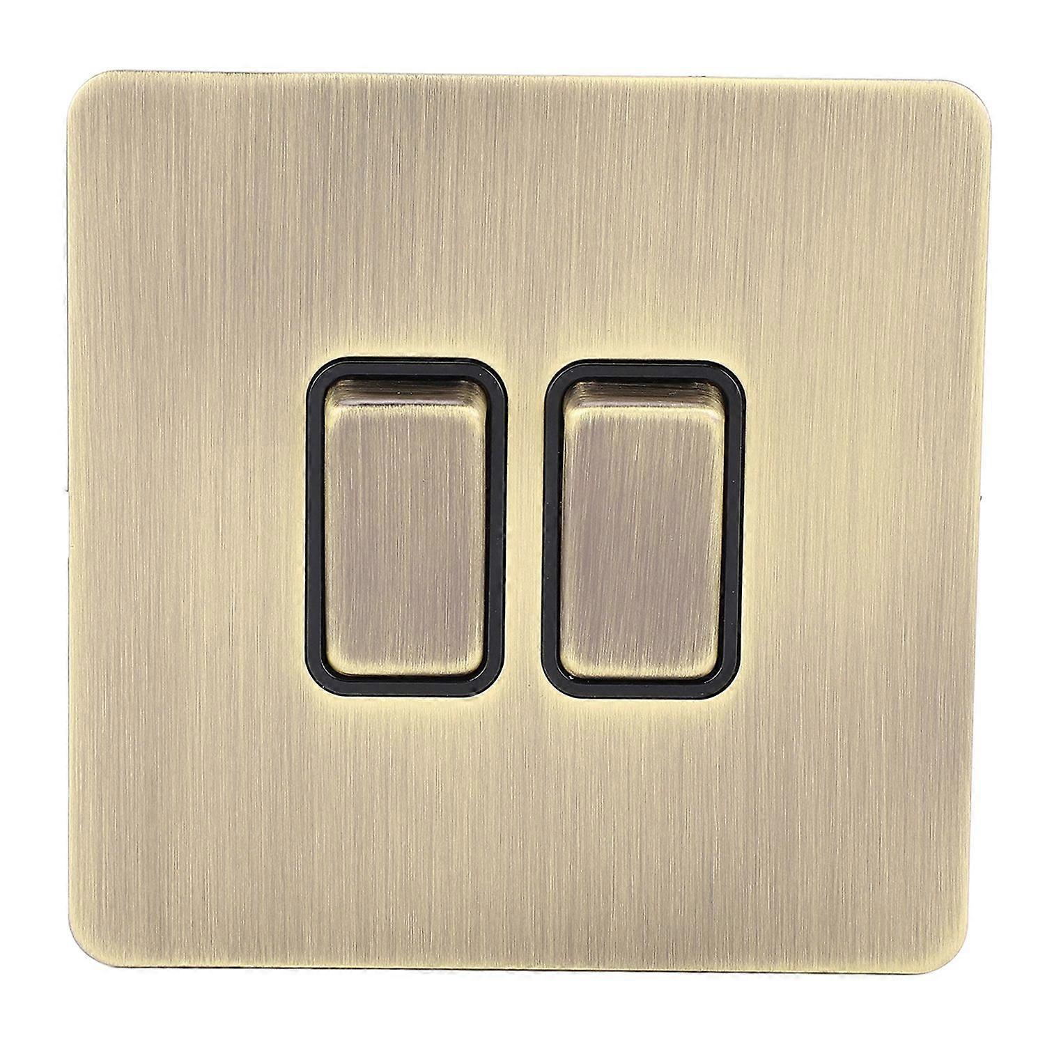 2-fach-wandschalter Mit Antikbronzefarbener Textur, Elegantem Dekor, Edelstahl-panel, Ac250v