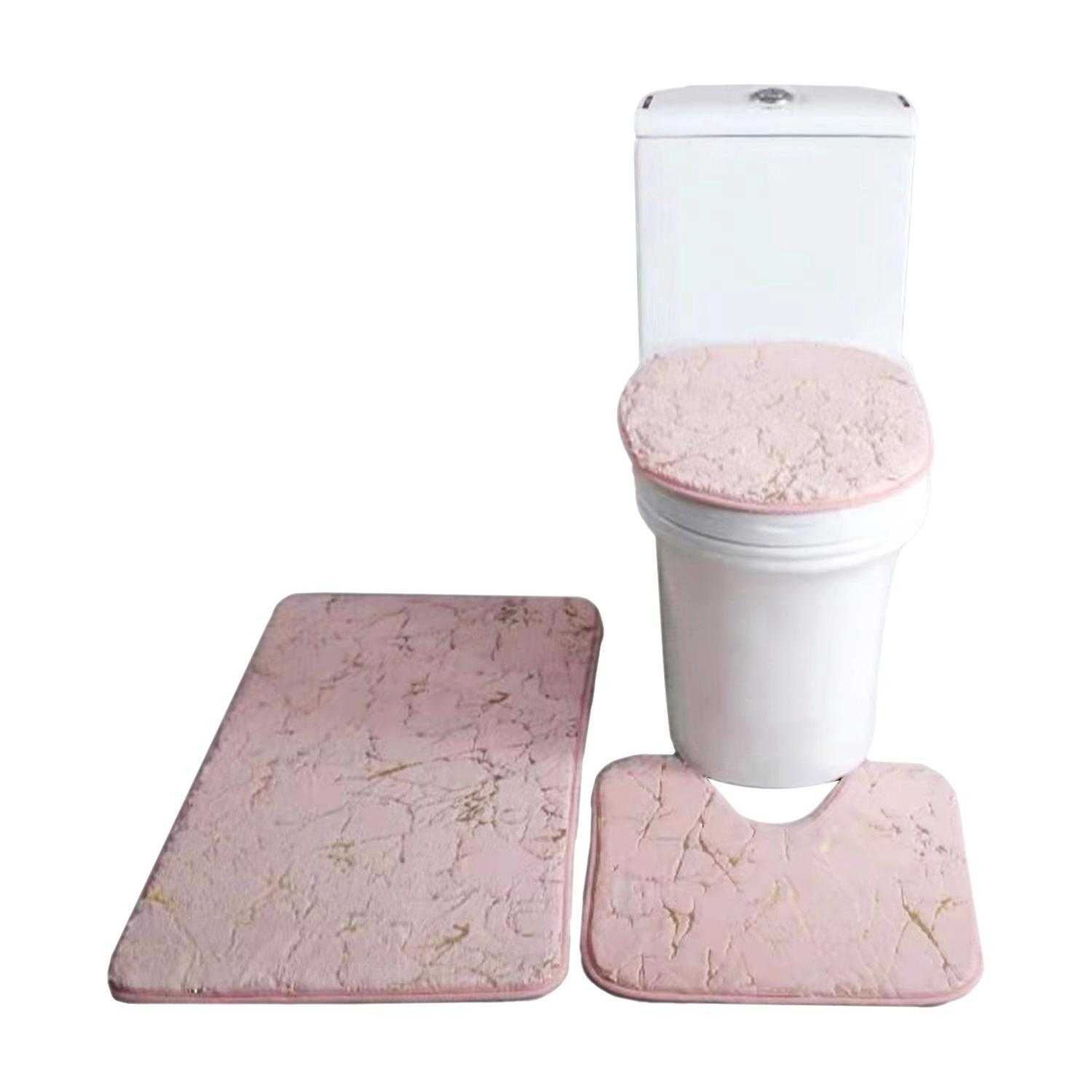 3-teiliges Set: Badematte, Wc-deckelbezug, U-förmiger Teppich, Rutschfester, Weicher Bodenteppich, Wasserabsorbierend, Marmoriert, Türvorleger