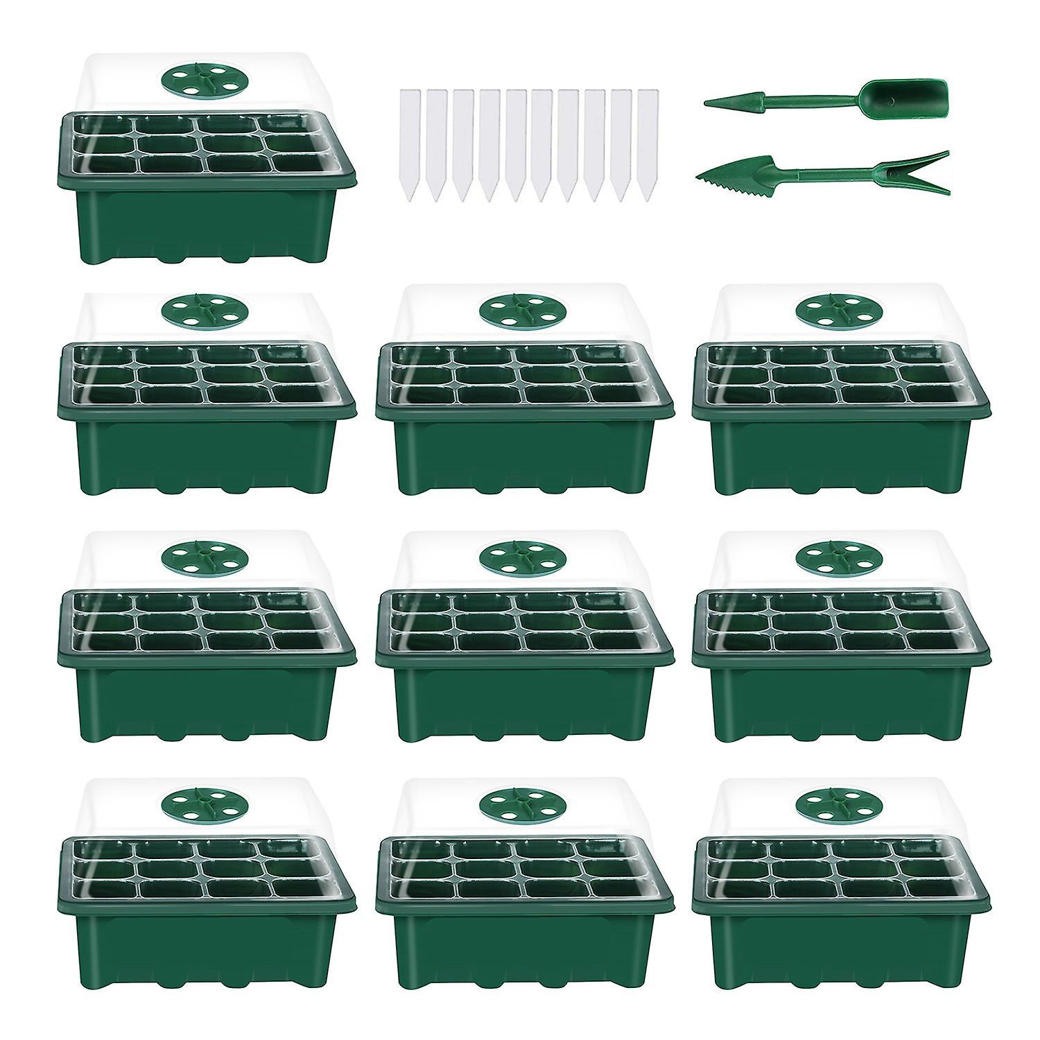 10er-set Anzuchtschalen (12 Zellen Pro Schale) Mit Verstellbaren Deckeln Und Untersetzern