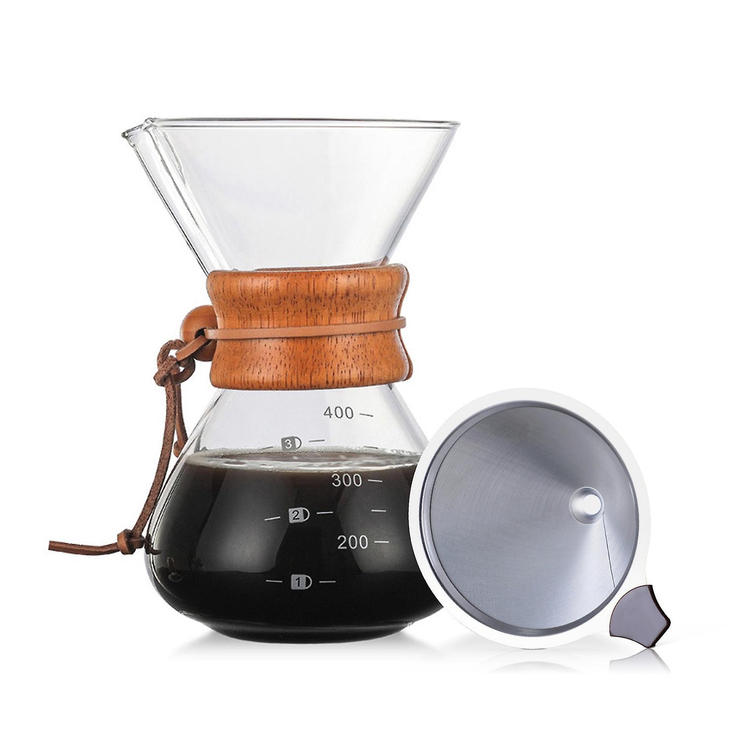 Pour-over-kaffeebereiter, 414 Ml Papierlose Glaskanne Mit Edelstahlfilter, Wiederverwendbarer Glaskaffee