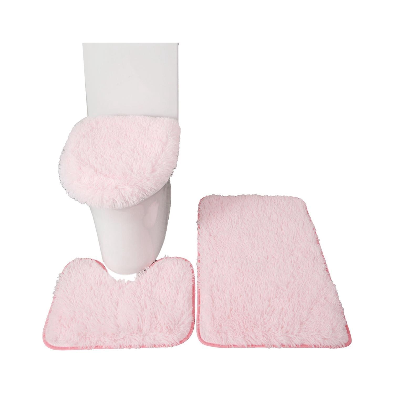 3-teiliges Set: Badematte, Wc-deckelbezug, U-förmiger Teppich, Rutschfeste, Weiche Bodenmatte, Wasserabsorbierende, Robuste Fußmatte, B-pink