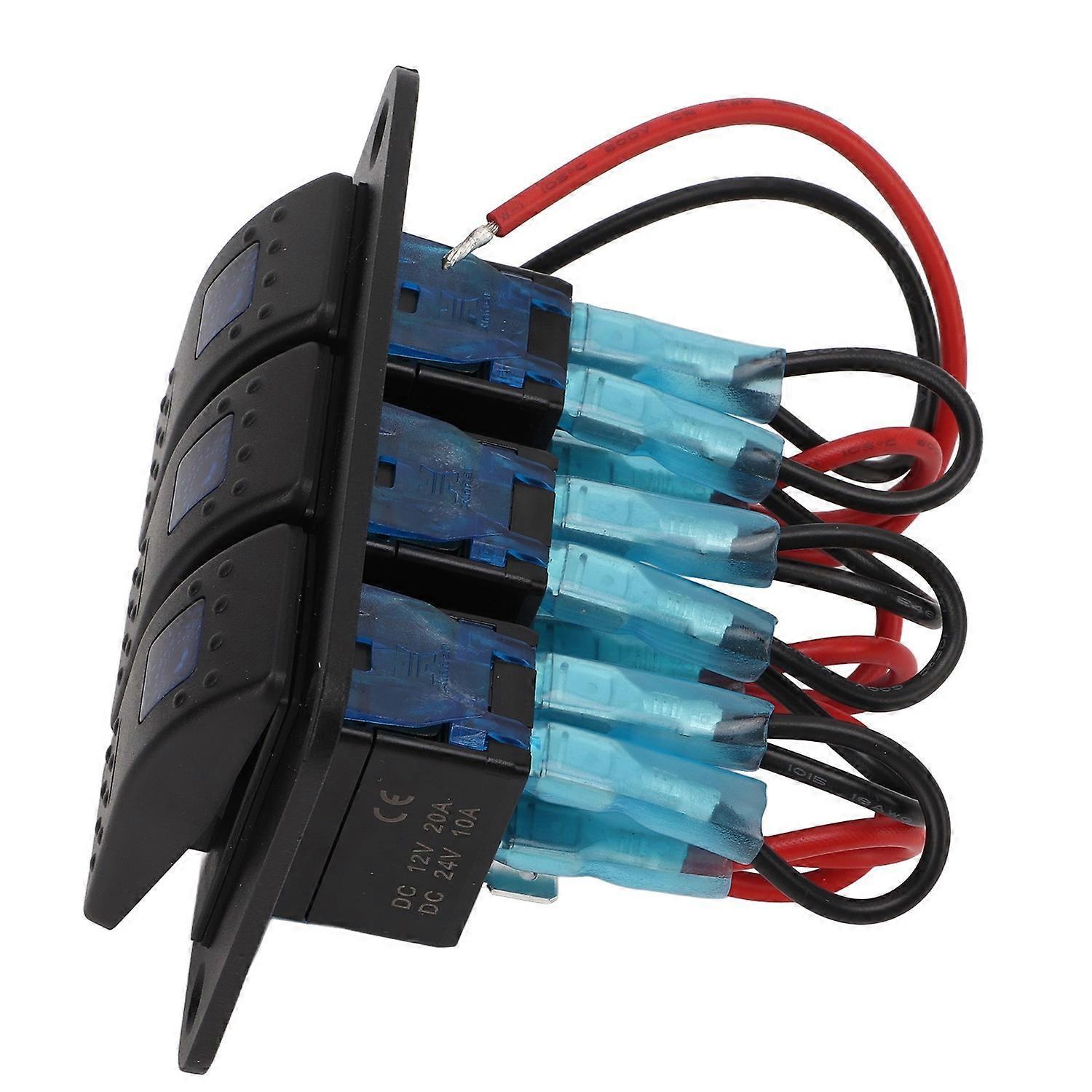 3-fach Wippschalter Mit Überstromschutz, Blauer Led-hintergrundbeleuchtung, Ip65 Wasserdicht Für 12–24-v-fahrzeuge