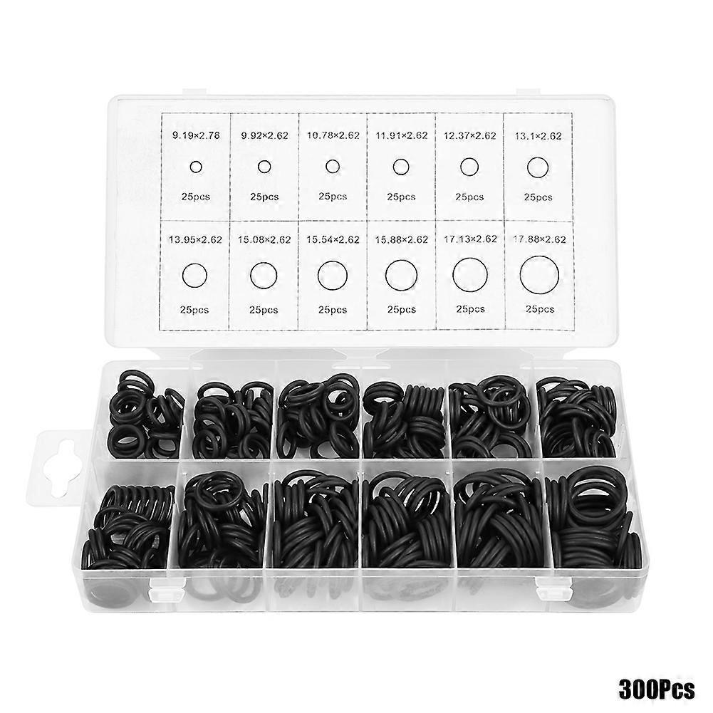 300 Stück, 12 Größen, Schwarzes O-ring-sortiment, Dichtungssatz, Universelles Gummi-o-ring-set