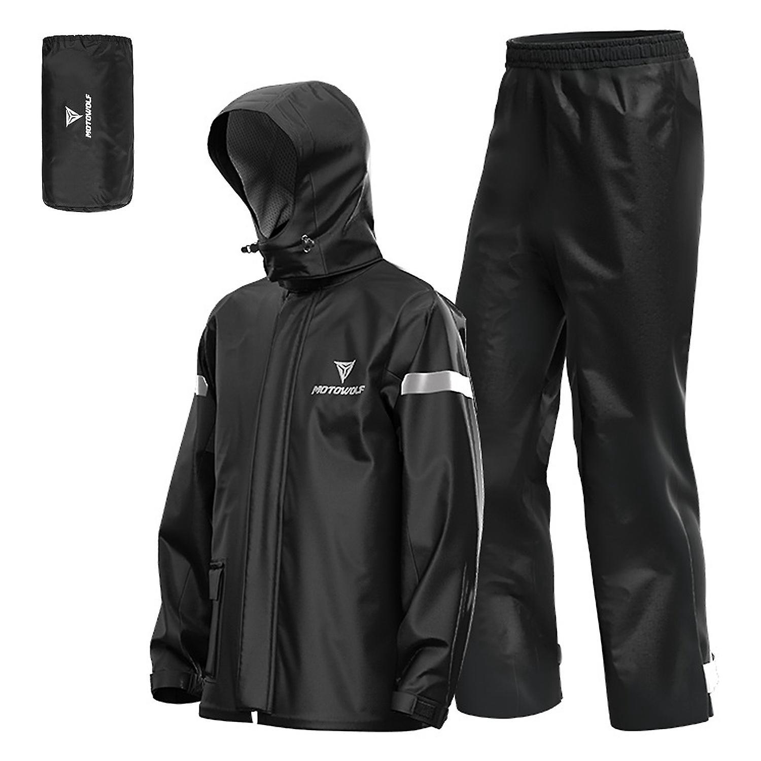 Motorrad-regenanzug Für Herren, Outdoor, Reflektierende, Wasserdichte Regenjacke Und -hose, Regenausrüstung Für Motorräder, Ridi-xl-schwarz