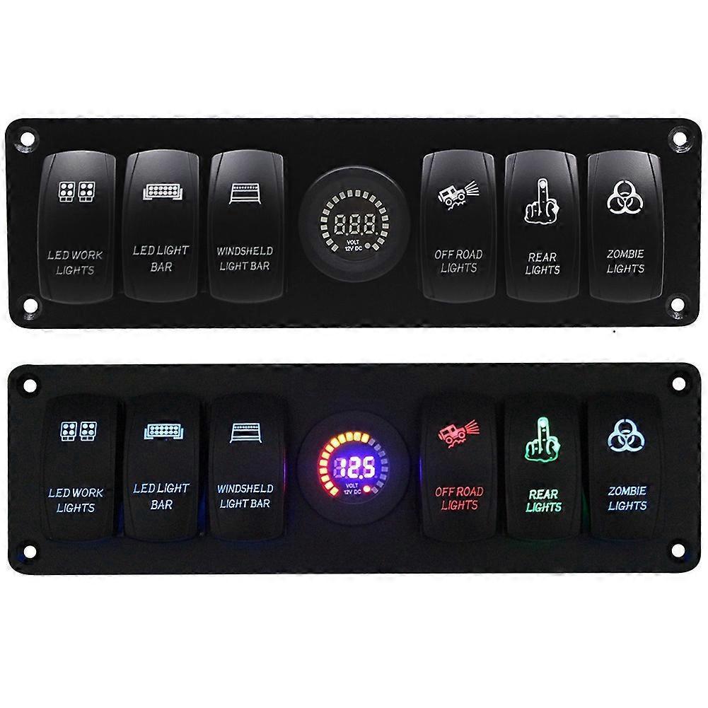 6-fach Kippschalter-panel Mit Farbiger Led-voltmeteranzeige Für Wohnmobil, Auto, Boot