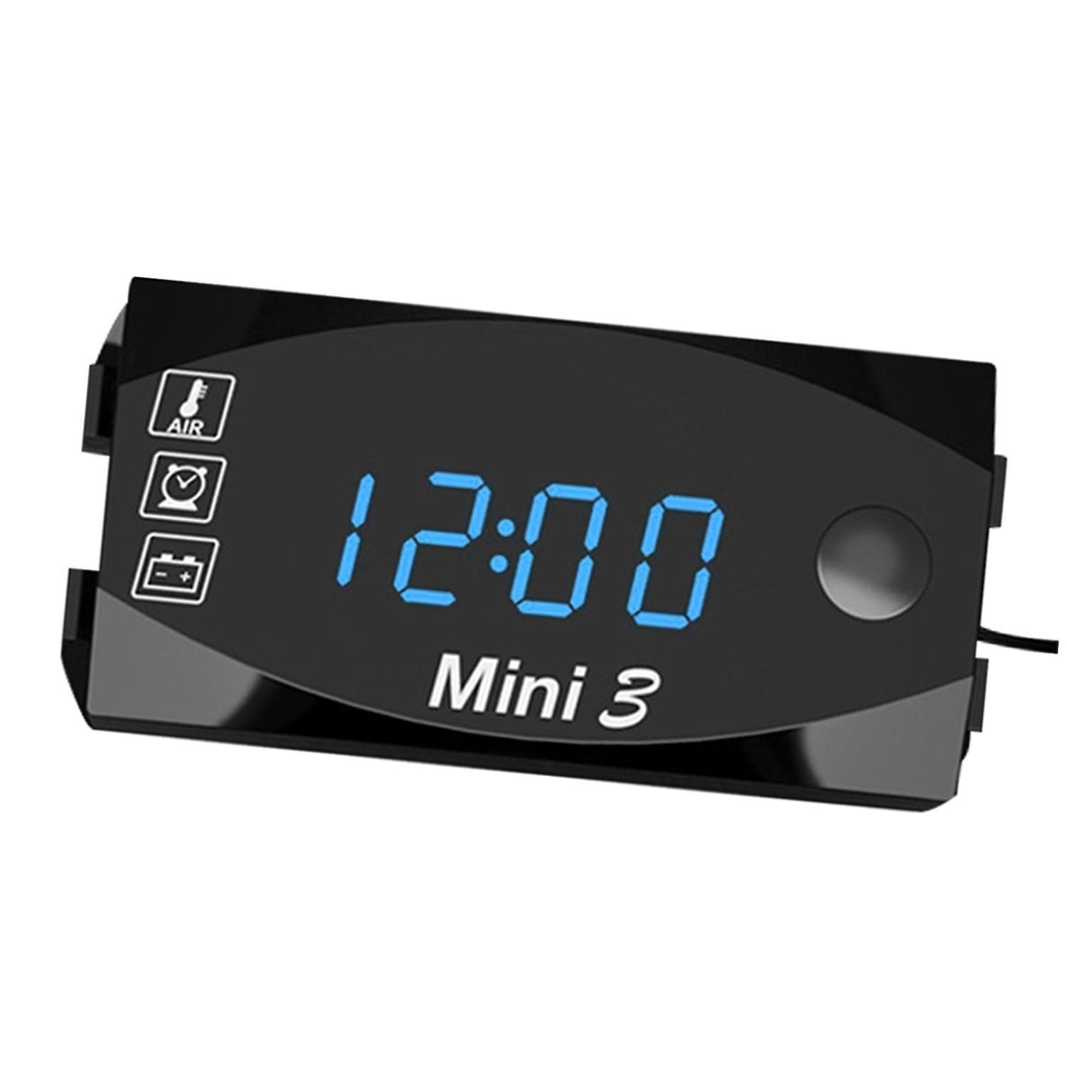 3-in-1 Digitale Motorraduhr: Uhr + Thermometer + Voltmeter (6–30 V Dc), Ip67 Wasserdicht, Blaues Licht, Schwarzes Gehäuse