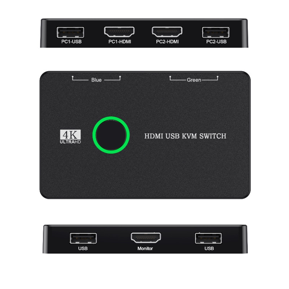 2-port Hdmi-usb-kvm-switch Für 2 Pcs, Tastatur, Maus, Drucker, Monitor, Hd-video-wahlschalter, Laptop-kompatibel, 1 Stück, Schwarz