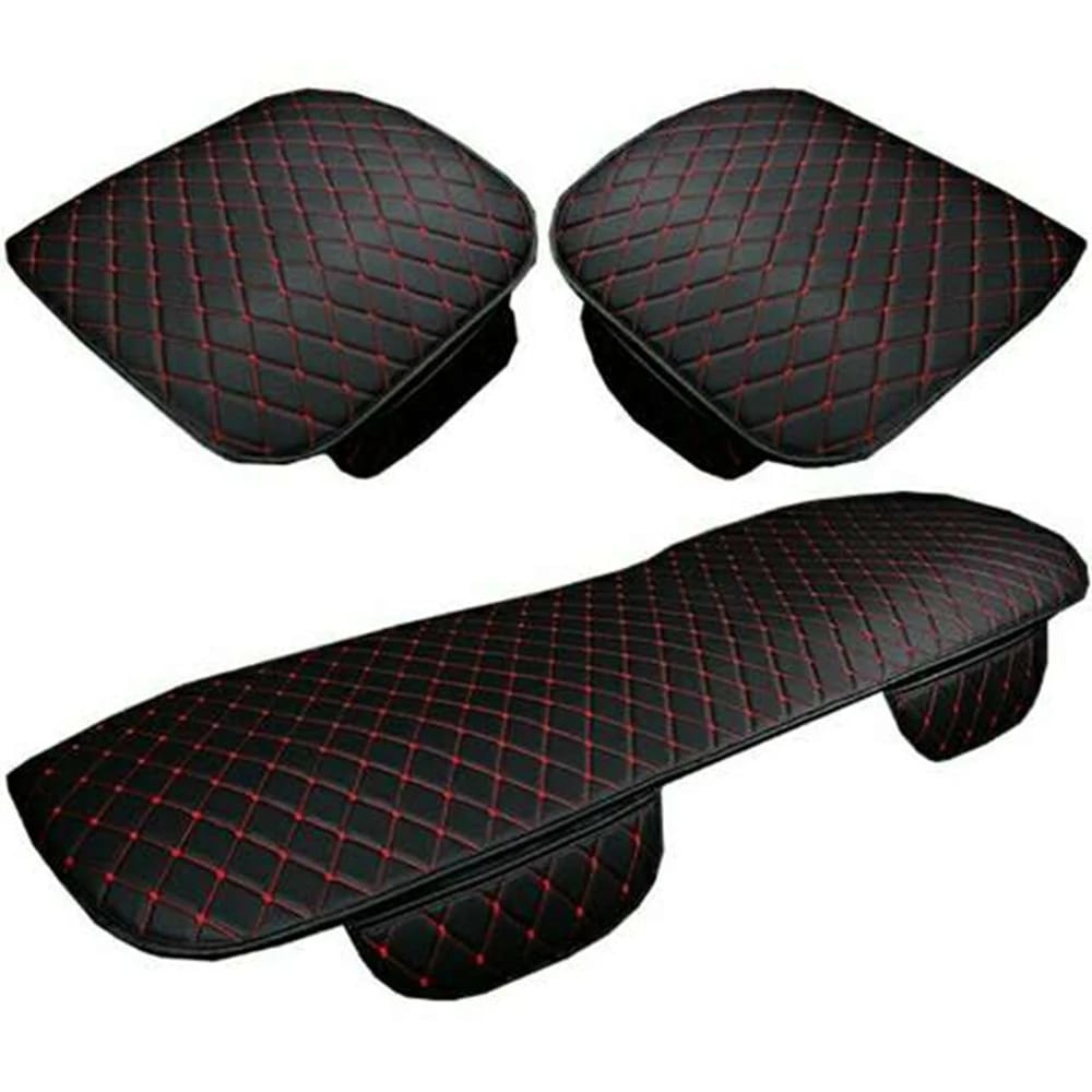 3x Housse De Siège Auto Universelle 5 Places - Lot Completion Couvre-siège Avant Arrière In Similicuir Broderie, Antidérapant Résistant Und L'Usure 4 Saisons - Noir Rouge