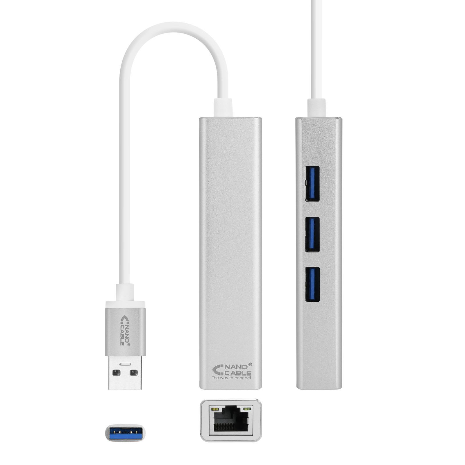Usb 3.0 Auf Gigabit Ethernet + 3xusb 3.0 Silber 15cm Konverter