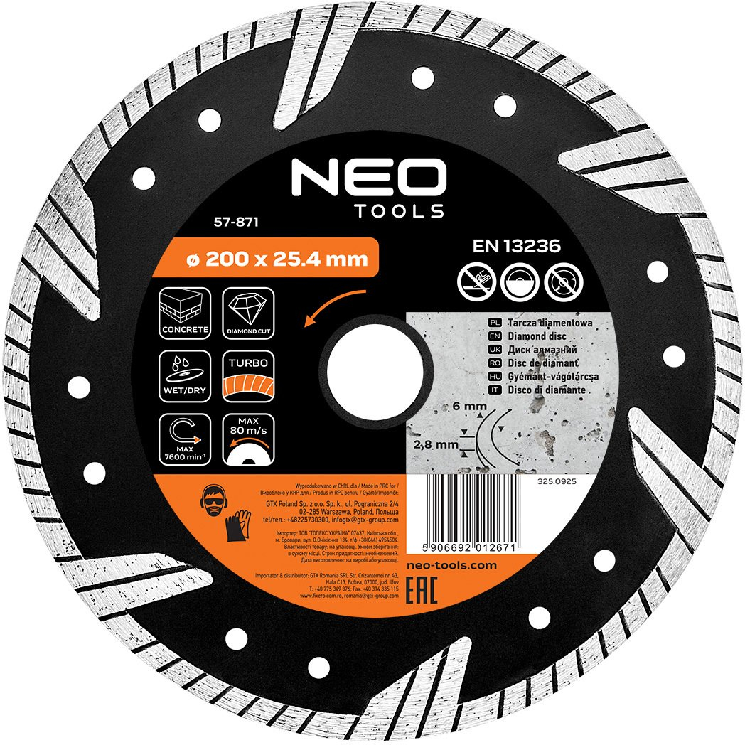 Diamanttrennscheibe Neo 57-871 200 Mm Turbo Nass Trocken