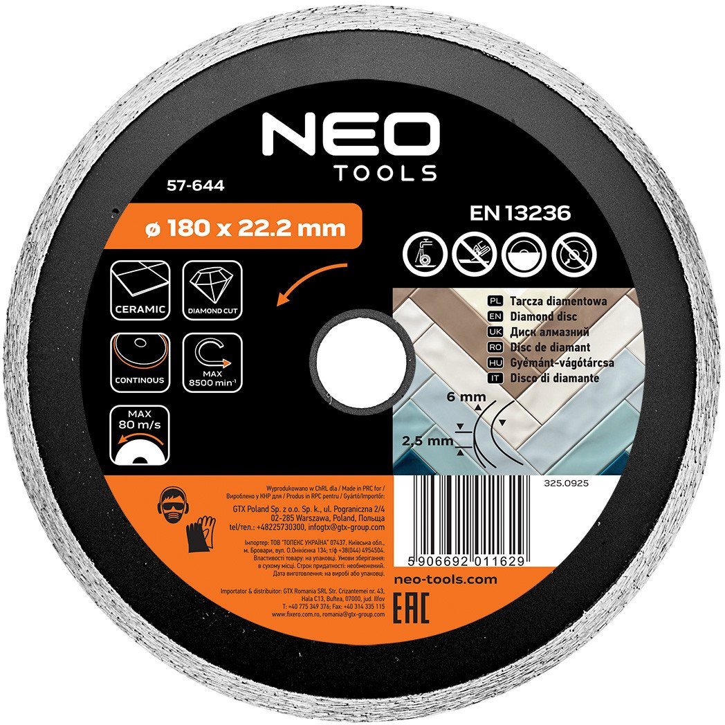Diamanttrennscheibe Neo-tools Top 57 644 Nassschnitt 180 Mm