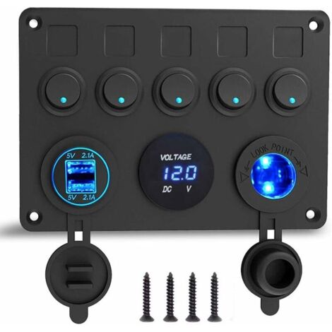 Pair 12-v-marine-schalttafel, 4,2-a-usb-ladeanschluss + Zigarettenanzünderbuchse + Voltmeteranzeige, Ip65 Wasserdichte Wippschalter Für Die Schaltungssteuerung Von Auto-, Boots- Und Pkw-fahrzeugen