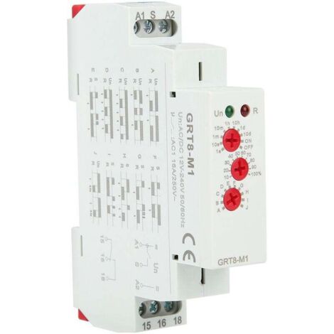 Pair Zeitverzögerungsrelais Grt8-m1 Mit 10 Funktionen, 35-mm-din-schienenmontage, Ac/dc 12–240 V, 50–60 Hz