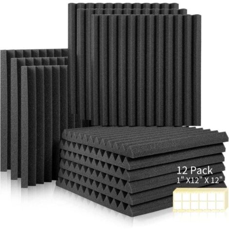 Pair Zolginah Akustikschaumstoffplatten, 12er-pack, Geräuschdämmend, Schwer Entflammbar, Selbstklebend, Für Podcasts, Tonstudios, Büros, Doppelseitig Klebend, 30 X 30 X 2,5 Cm