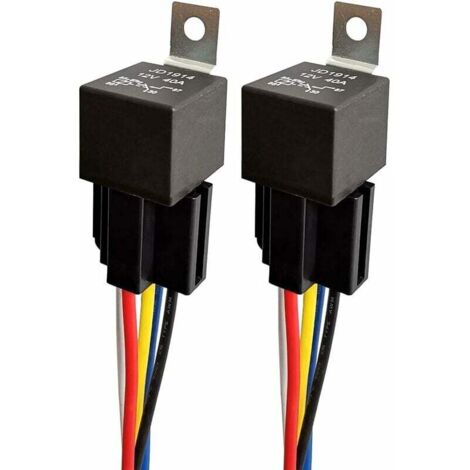 Pair 12v 40a Kfz-relais Mit Farbigem Kabelbaum, 5-poliges Spdt-relais Für Motorrad, Lkw, Boot, Hochleistungsschalter Und Anlasser, Wasserdicht, 2er-pack