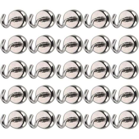 Pair Set Mit 25 Magnethaken, Aufbewahrungshaken, Starker Neodym-magnet, 8 Kg Zugkraft Für Küche, Büroschränke, Kühlschrankmagnet (silber)