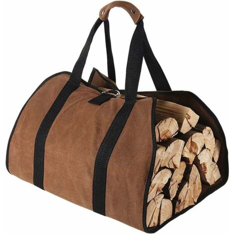 Pair Großer Holztragesack Aus Segeltuch, 96 Cm X 46 Cm, Strapazierfähiger Wachs-brennholzsack Für Holzöfen, Drinnen Und Beim Camping (braun)