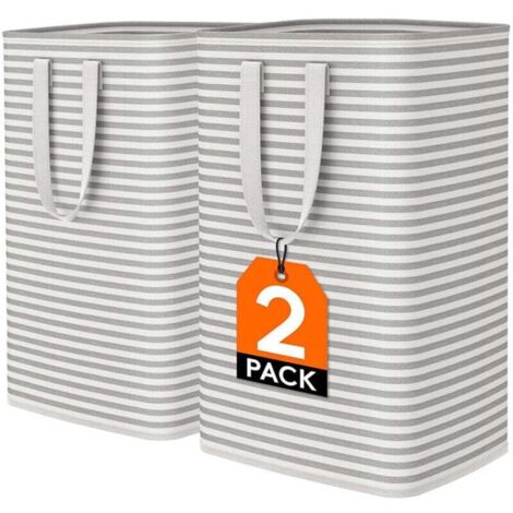 Pair Freistehender Wäschekorb 75 L, Großer, Faltbarer Und Wasserdichter Wäschekorb Mit Tragegriffen, Wäschekorb Für Kleidung, Handtücher, Spielzeug, Decken, Grau, 2er-pack