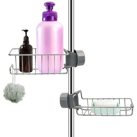 Pair Duschregal Ohne Bohren Edelstahl Silber 2er Set, Edelstahl Badezimmerregal Für Stange/schiene 18-27mm, Duschseifen-/shampoohalter, Küchenaufbewahrungszubehör