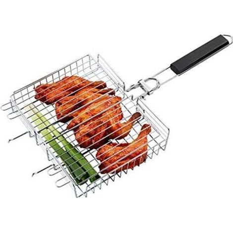 Pair Bratkorb Aus Edelstahl, 64,5 X 31 X 5,5 Cm, Grillkorb Für Würstchen, Gemüse, Hähnchen, Fleisch, Fisch – Grillkäfig Mit Klappgriff – Tragbarer Grill