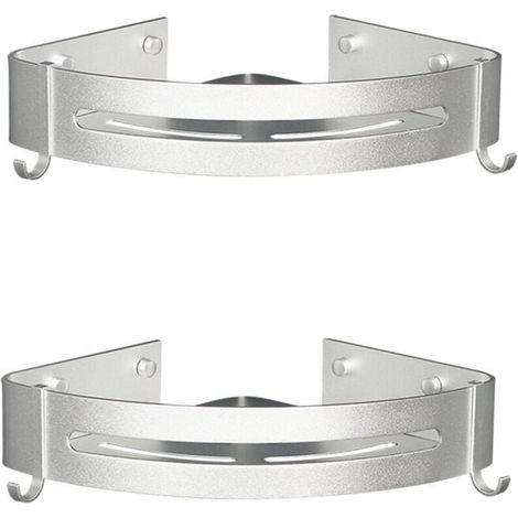 Pair Set Mit 2 Eckduschablagen, Kein Bohren Erforderlich, Metall Mit 2 Duschhaken, Rostfrei, Selbstklebende Halterung Für Badezimmerutensilien (silber)