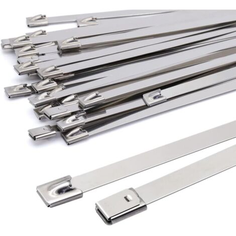 Pair 400 X 7,9 Mm Metall-kabelbinder, Silberfarbene Edelstahl-kabelbinder, Hochleistungs-kabelbinder – Metall-kabelbinder – Tragkraft 120 Kg, 100er-packung