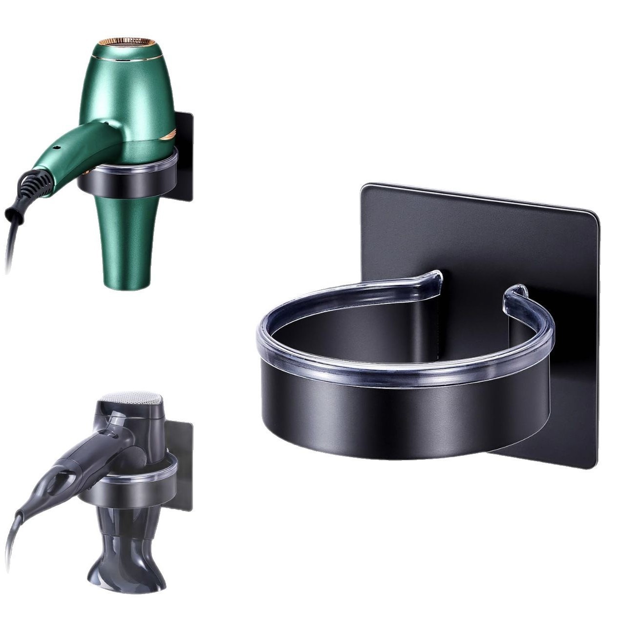 Wandhalterung Für Haartrockner Ohne Bohren, Aus Aluminium Mit Haken, Minimalistisches Schwarzes Ablagefach Für Das Badezimmer, Geeignet Für Große Haartrockner Und Haarstylinggeräte.