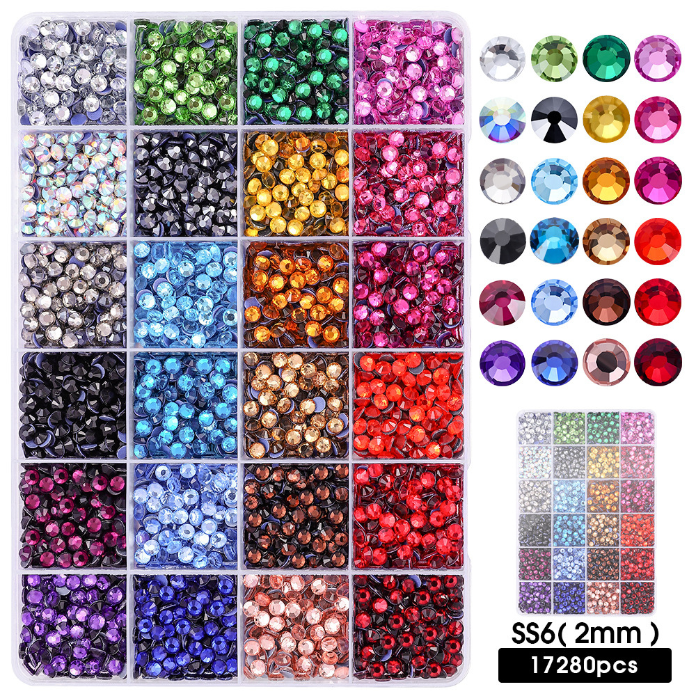 Set Aus 2 Mm Ss6 Heißschmelz-strasssteinen Mit 24 Fächern, 17280, Dmc Strasssteine Mit Flacher Rückseite, Geeignet Für Diy-kleidungsdekoration.