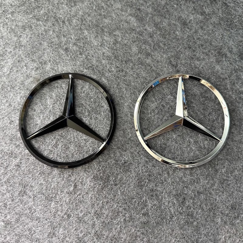 Zwei 9 Cm Große Heckstern-embleme, Passend Für Mercedes-benz A, B, C, E, S, C200, S350l, E260, Dreizackige Sternförmige Heckembleme, Silber Und Glänzend Schwarz.